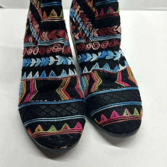 Socofy Ankle Boots Heeled Boot Shoes Embroidered Black Colorful Size 38 US 7 - Picture 2 of 9